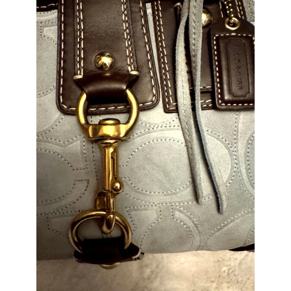 Y2K Coach Hampton Legacy Tote in Baby Blue Suede - Picture 3 of 10